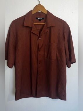 Fashion Nova Men Plisse Textured Button Down Shirt - Brown - Small
